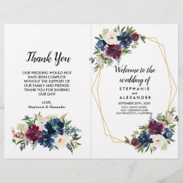 Geometric Ram Burgundy Navy Flowers Bröllop