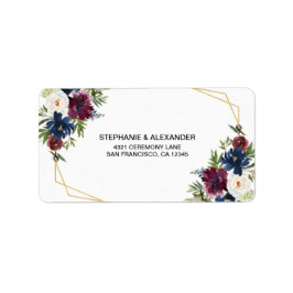 Geometric Ram Burgundy Navy Flowers Bröllop Adressetikett