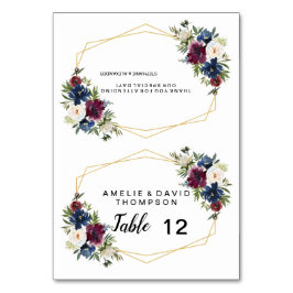 Geometric Ram Burgundy Navy Flowers Bröllop Bordsnummer