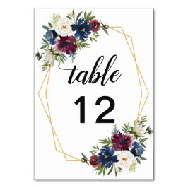 Geometric Ram Burgundy Navy Flowers Bröllop Bordsnummer
