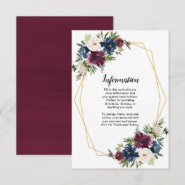 Geometric Ram Burgundy Navy Flowers Bröllop Inbjudningar