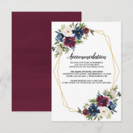 Geometric Ram Burgundy Navy Flowers Bröllop Inbjudningar
