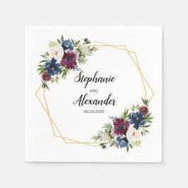 Geometric Ram Burgundy Navy Flowers Bröllop Pappersservett