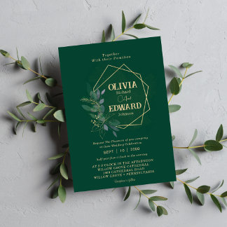 Geometric ram greenery foliage bröllop inbjudningar