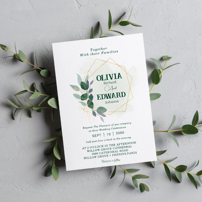 Geometric ram greenery foliage bröllop inbjudningar (Skapare uppladdad)