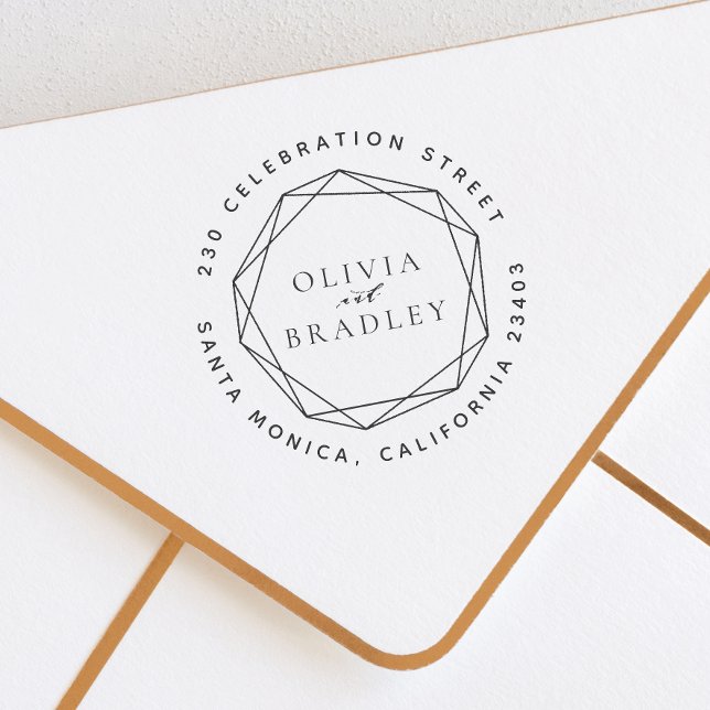 Geometric Ram & Round Returadress Bröllop Självfärgande Stämpel (Rubber Stamp Mock-up)