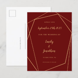 Geometric Ram Script Burgundy Guld Bröllop Spara Meddelande Vykort
