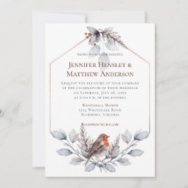 Geometric Ram Silver Grått Rust Löv Bird Inbjudningar