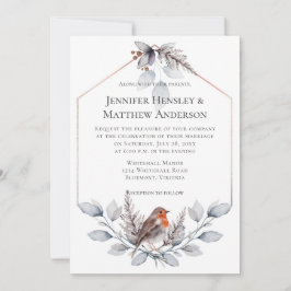 Geometric Ram Silver Grått Rust Löv Bird Invit Inbjudningar