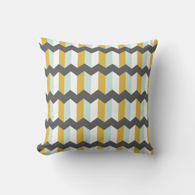 Geometric Rand Chevron Mint och Gult Mönster Kudde (Framsida)