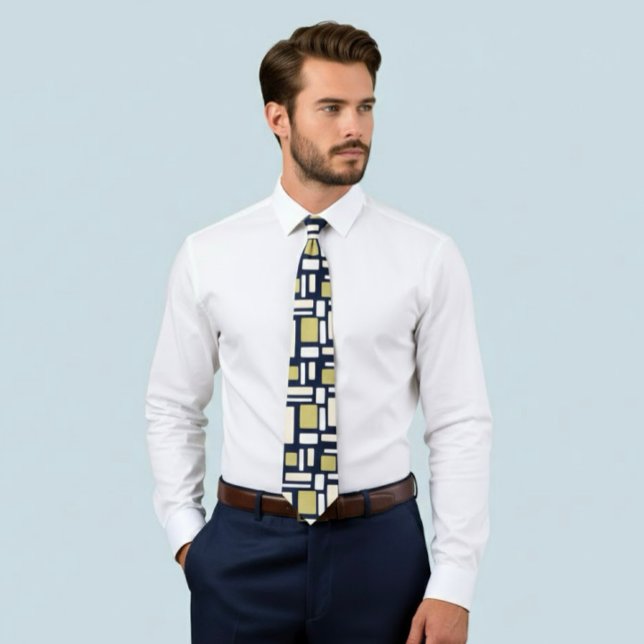 Geometric Rectangle Pattern Tie in Ivory and Gold  Slips (Skapare uppladdad)