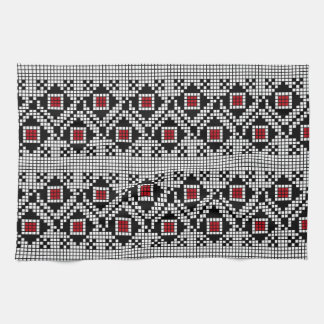 Geometric Red and Black FolRumänmotif Kökshandduk
