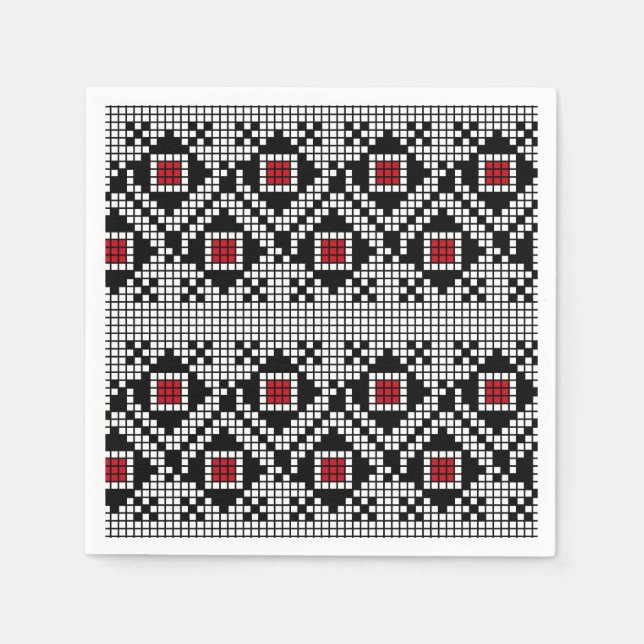 Geometric Red and Black FolRumänmotif Pappersservett (Framsidan)
