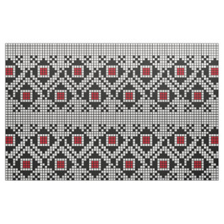 Geometric Red and Black FolRumänmotif Tyg
