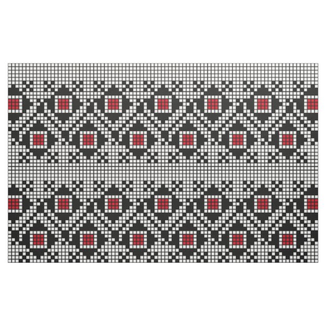 Geometric Red and Black FolRumänmotif Tyg (Fat Quarter)