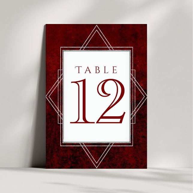 Geometric Red Art Deco | Modern rot 20 s Bordsnummer (Skapare uppladdad)