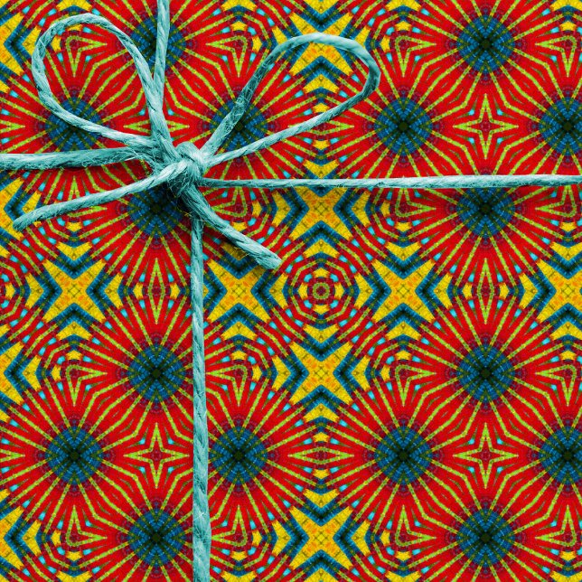 Geometric Red Blue & Gult Vintage Tribal Ethnic Presentpapper (Skapare uppladdad)