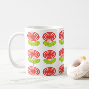 Geometric Red Flower Blommigt Kaffemugg