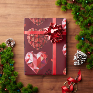 Geometric Red Hearts Wrapping Papper Presentpapper