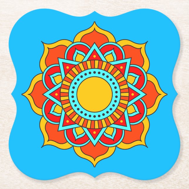 Geometric Red Mandala Flower-54567 Underlägg Papper (Framsida)