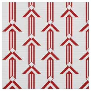 Geometric Red Rand och Chevrons på White Fabric Tyg