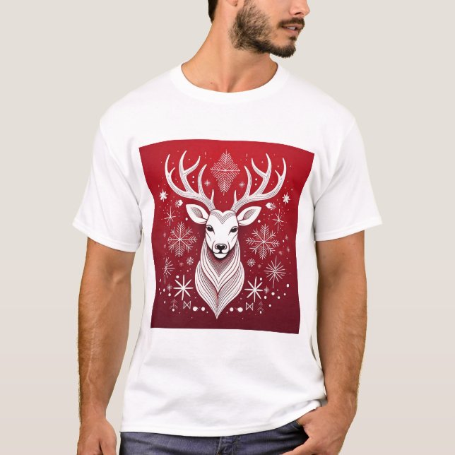 Geometric Reindeer Christmas Nordic Reindeer T Shirt (Framsida)