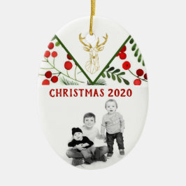 Geometric Reindeer Modern Holly Photo Ornament