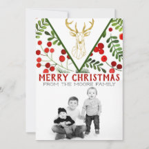 Geometric Reindeer Photo-julkort
