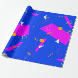 Geometric Retro 80s 90s Blue och Neon Presentpapper