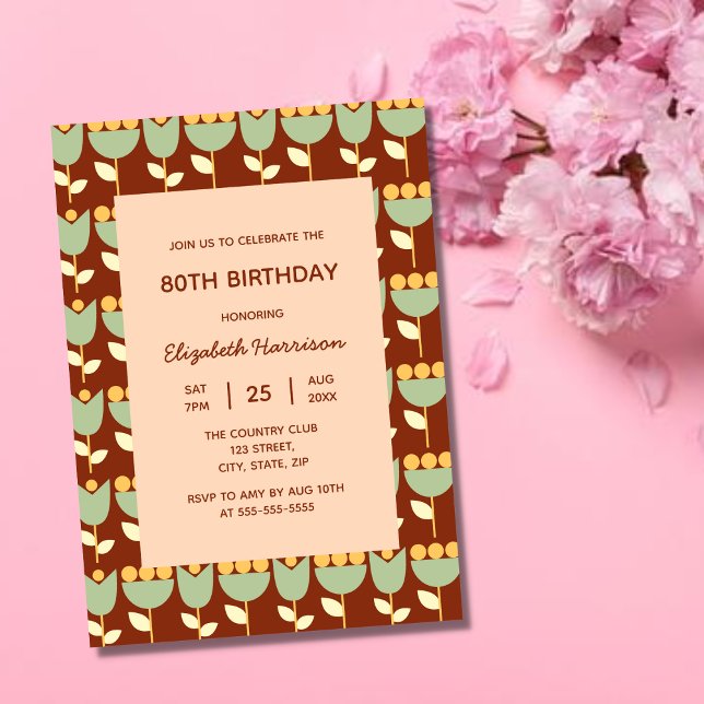 Geometric Retro Flower Bauhaus Brown Birthday Inbjudningar (Skapare uppladdad)