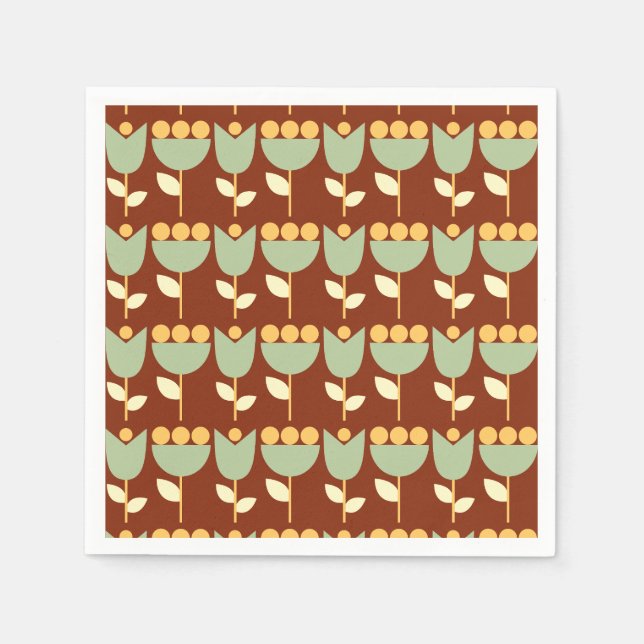 Geometric Retro Flower Bauhaus Brown Birthday Pappersservett (Framsidan)