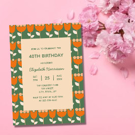 Geometric Retro Flower Bauhaus Grönt Birthday Inbjudningar