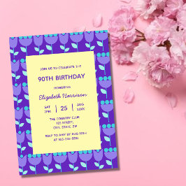 Geometric Retro Flower Bauhaus Lila Birthday Inbjudningar