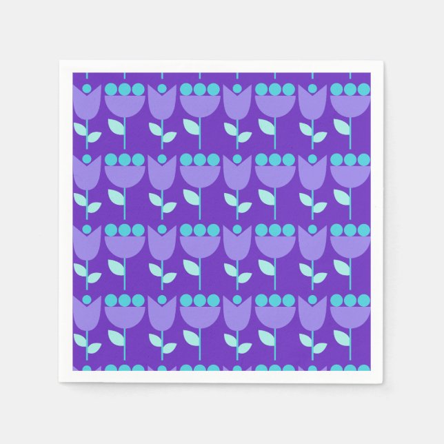 Geometric Retro Flower Bauhaus Lila Birthday Pappersservett (Framsidan)