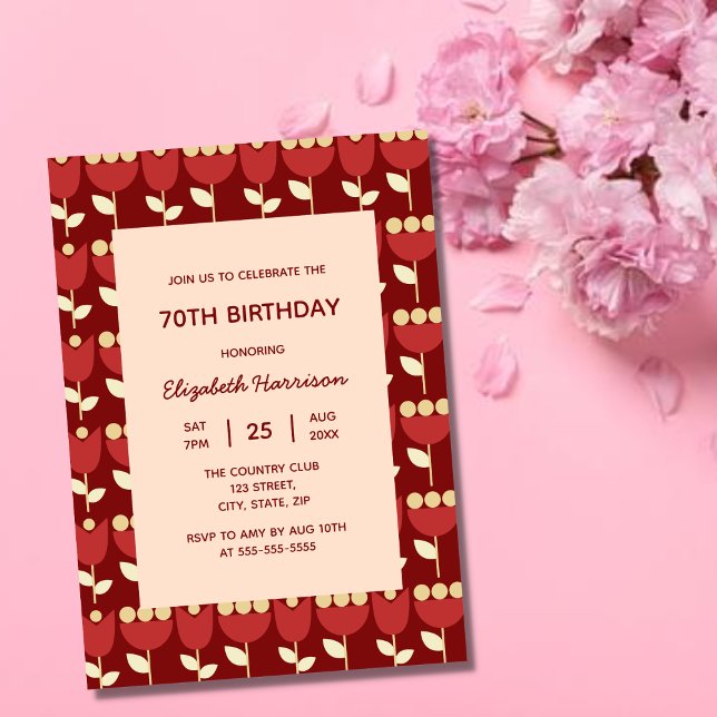 Geometric Retro Flower Bauhaus Maroon Birthday Inbjudningar (Skapare uppladdad)