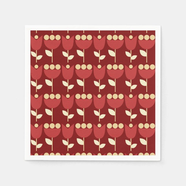 Geometric Retro Flower Bauhaus Maroon Birthday Pappersservett (Framsidan)
