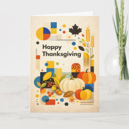Geometric Retro Happy Thanksgiving Pumpkin Kort