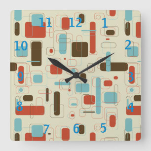 Geometric Retro Midhundsmodern Fyrkantig Klocka
