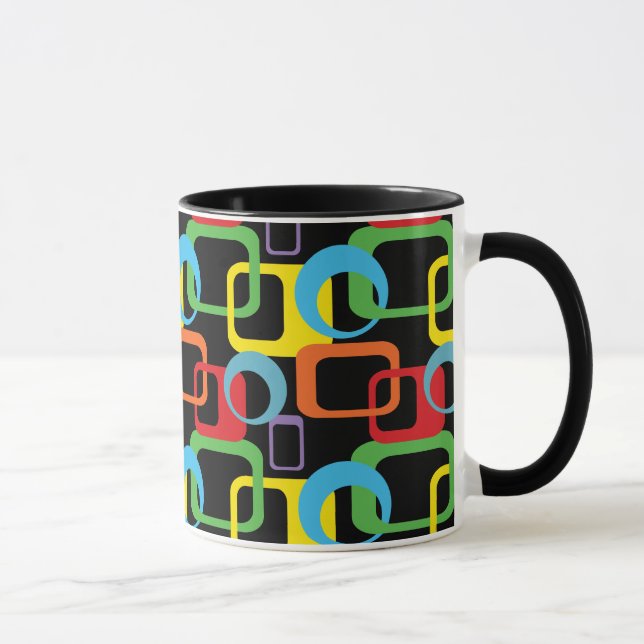 Geometric Retro Multicolor Mönster Mugg (Höger)
