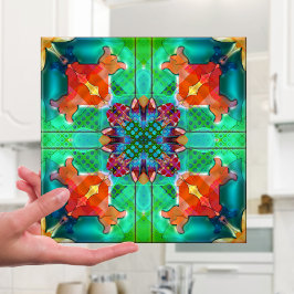 Geometric Retro Psychedelic Kaleidoscope Tile Kakelplatta