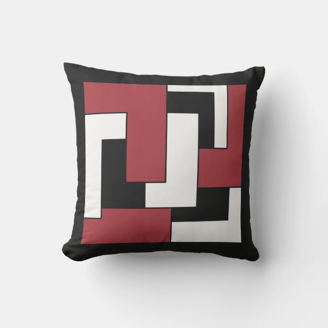 Geometric Retro Red Black White Graphic Abstrakt L Utomhuskudde (Framsida)