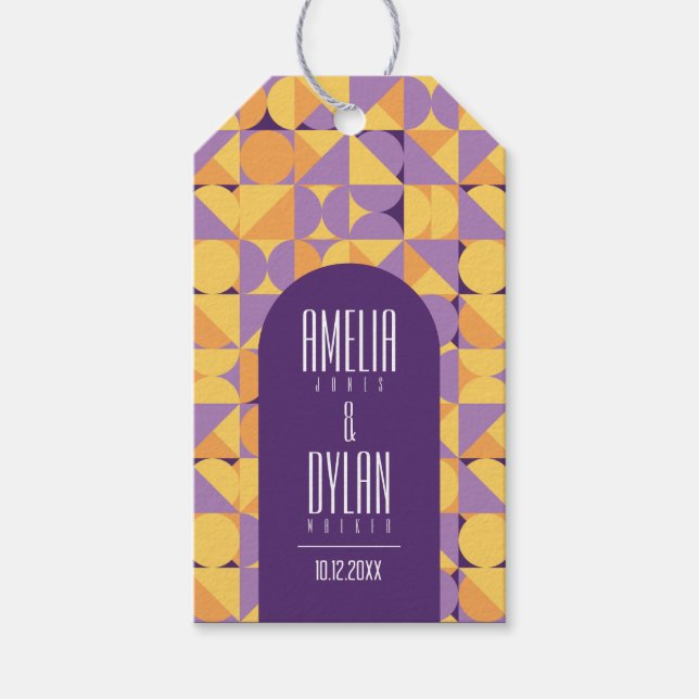 Geometric Retro Vibes Autumn bröllop Presentetikett (Framsidan)