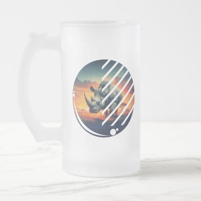 Geometric Rhino Sunset Scene Frostat Ölglas (Vänster)