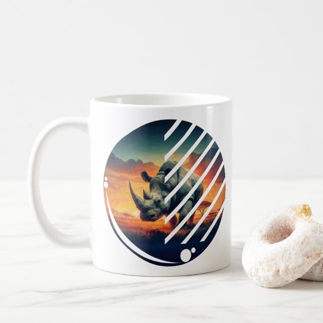Geometric Rhino Sunset Scene Kaffemugg (Med munk)
