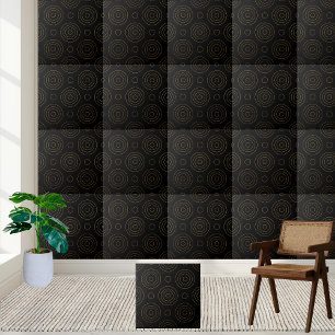 Geometric Ringar - Black and Guld Mönster Tile Kakelplatta
