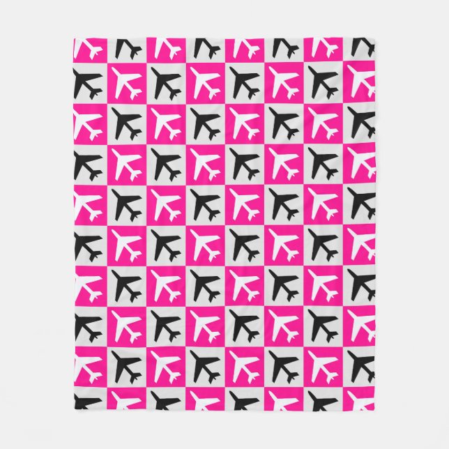 Geometric Rosa Aviation Jet Flygplan Fleecefilt (Framsidan)
