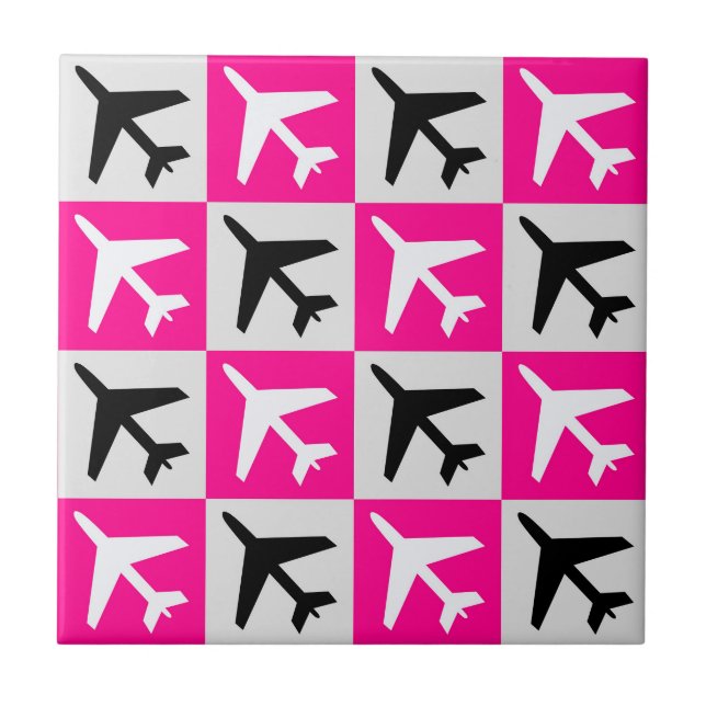 Geometric Rosa Aviation Jet Flygplan Kakelplatta (Framsidan)