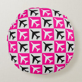 Geometric Rosa Aviation Jet Flygplan Rund Kudde