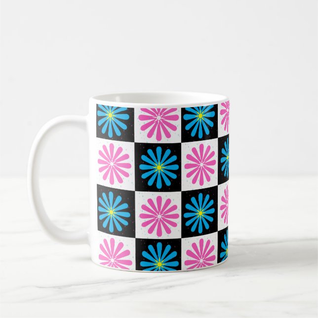 Geometric Rosa Blue-Blommönster Kaffemugg (Vänster)