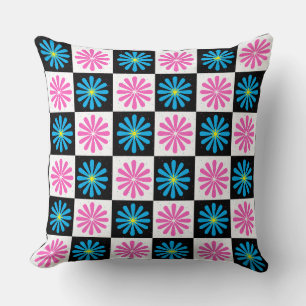 Geometric Rosa Blue-Blommönster Kudde